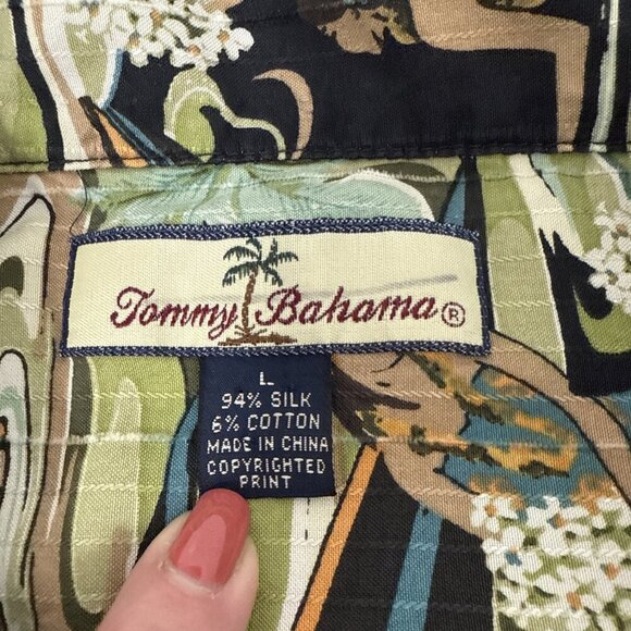 Tommy Bahama Linen Silk Blend Hawaiian Shirt Men's Palm Short Sleeves Sz L - Picture 4 of 11
